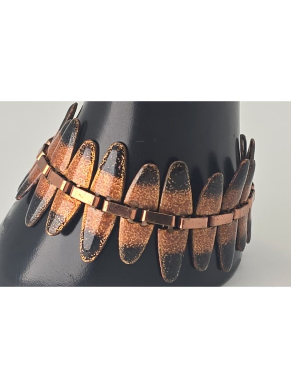Vintage Signed Matisse Copper Enamel Bracelet MCM Abstract Modernism Leaf Panel